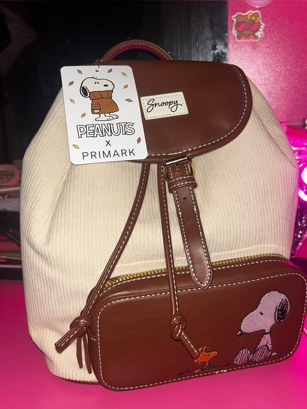 Peanuts Snoopy & Woodstock corduroy   Backpack New - Picture 16 of 16